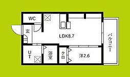 ジーイーオンズ 2階1LDKの間取り