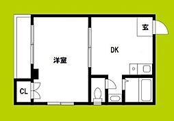 ライフハイツ中宮 2階1DKの間取り