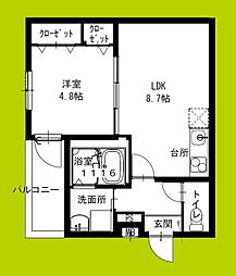 フジパレス高石加茂 1階1LDKの間取り