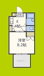 メロディーハイム美章園 8階1Kの間取り
