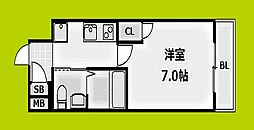 クリスタル昭和 6階1Kの間取り