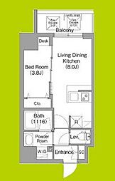 コンフォリア・リヴ桜川ソルテラス 9階1LDKの間取り