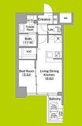 コンフォリア・リヴ桜川ソルテラス 8階1LDKの間取り