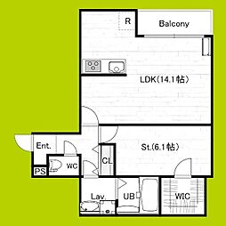 シエーナ楠葉ジェミオス 2階1LDKの間取り