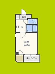 新町エビス 4階1Kの間取り