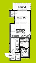 Luna　terrace　近大前 3階1DKの間取り