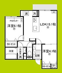 スペチアーレ城北公園 2階2LDKの間取り