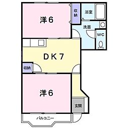 リエージュ 1階2DKの間取り