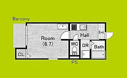 アンビシオン天下茶屋 2階1Kの間取り