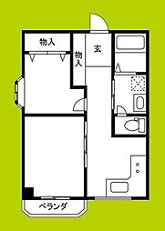 グランドヒルズ 6階2DKの間取り