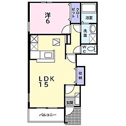 RIVERSIDE　COURT 1階1LDKの間取り