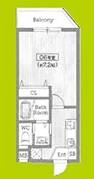 AILE放出 3階1Kの間取り