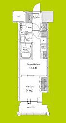 ザ・パークハビオ谷町六丁目クロス 1DKの間取図画像