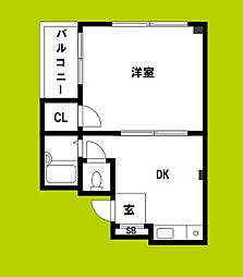 JPアパートメント港3 1DKの間取図画像