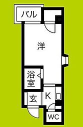 クラウンハイム新高 1Kの間取図画像