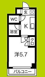 メビウス難波ウエストレジデンスゼロ 1Kの間取図画像