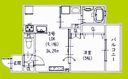 ピレーネ北条V 1LDKの間取図画像