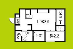 富田林市若松町5丁目アパート 1LDKの間取図画像