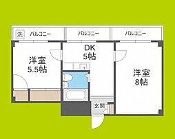 シャトー第2平野 2DKの間取図画像