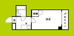 シティーアーク上町台 1Kの間取図画像