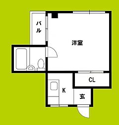 帝塚山ハイツ 1Kの間取図画像