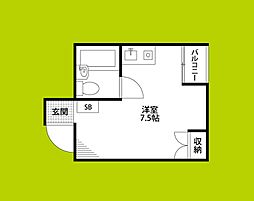 千代崎ハイツ ワンルームの間取図画像