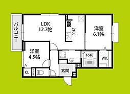 ヴィブレ ウーノ 2LDKの間取図画像