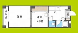 トーカイプラザ壱号館 2DKの間取図画像