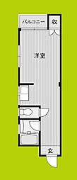 ナチュラル遠里小野 ワンルームの間取図画像