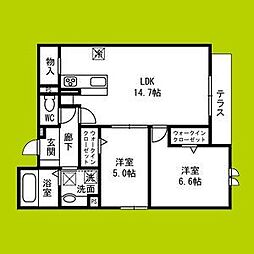 Passaro Grande北田辺 2LDKの間取図画像