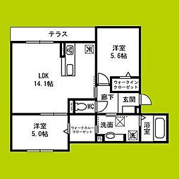 Passaro Grande北田辺 2LDKの間取図画像