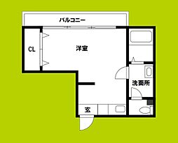 井下カウベル帝塚山 1Kの間取図画像