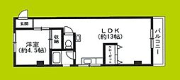 コーポ中島 1LDKの間取図画像