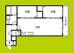 TIO四條畷 2LDKの間取図画像