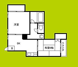 朝岡マンション 2DKの間取図画像