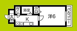 シングルウエスト 1Kの間取図画像
