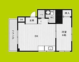 メゾン帝塚山 1DKの間取図画像