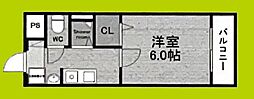 メゾン三原 1Kの間取図画像