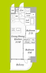 セレニテフラン西天満アリエ 2LDKの間取図画像