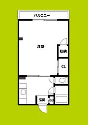 パレス帝塚山 1Kの間取図画像