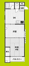 コーポイン長居B棟 2DKの間取図画像
