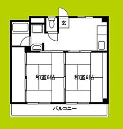汎愛ハイツ 2DKの間取図画像