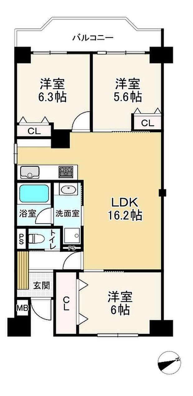 日商岩井リバーサイドマンションＢ棟(3LDK) 13階の間取り