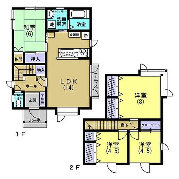 【リフォーム後間取り図】キッチンは新設致しました。ユニットバスも1坪に致しますので足を伸ばし入浴出来ますので1日の疲れを癒すことができます。