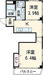 サントミ保木間マンション 7階2Kの間取り