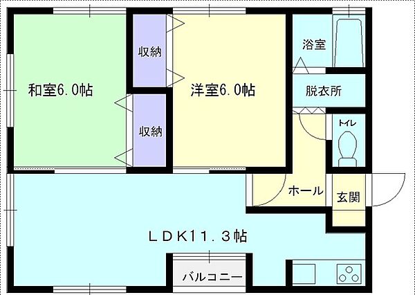 秋田県横手市安田字谷地岸(賃貸アパート2LDK・1階・52.06㎡)の写真 その3