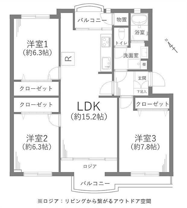 サンコーポ検見川B棟(3LDK) 5階/508号室の間取り