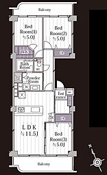 ニューライフマンション武蔵野台B棟 3LDKの間取図画像