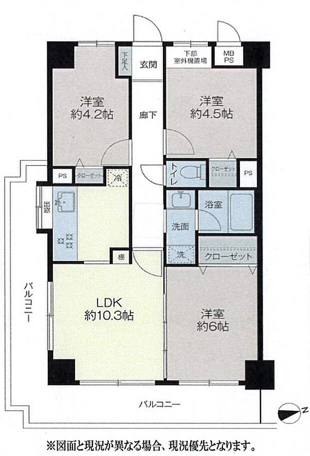 ライオンズマンション千葉浜野町(3LDK) 4階/408号室の間取り