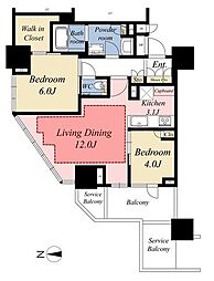 ブリリアタワー池袋West 2LDKの間取図画像